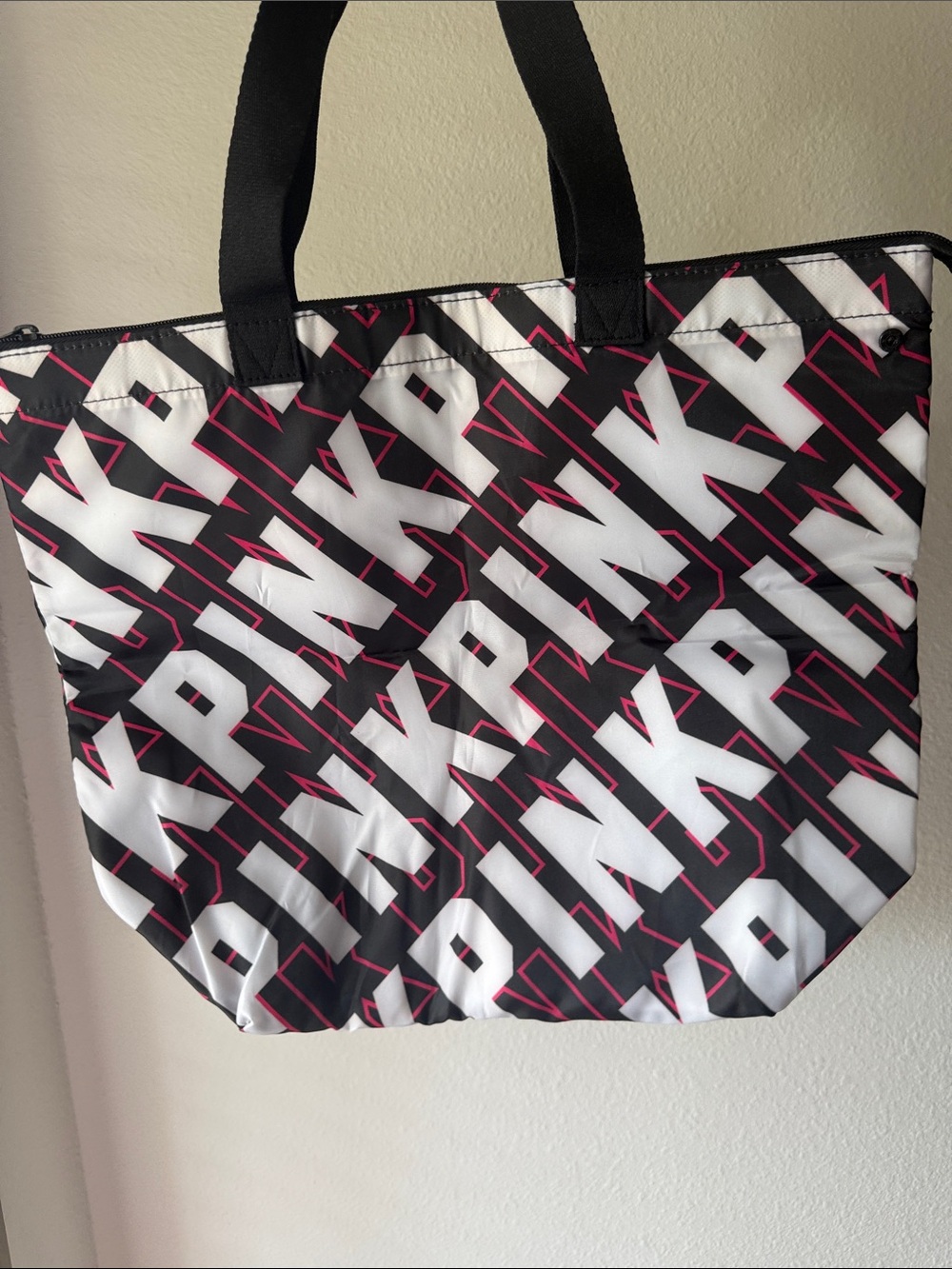 PINK Victoria's Secret Black & White Logo Tote with Pink Trim